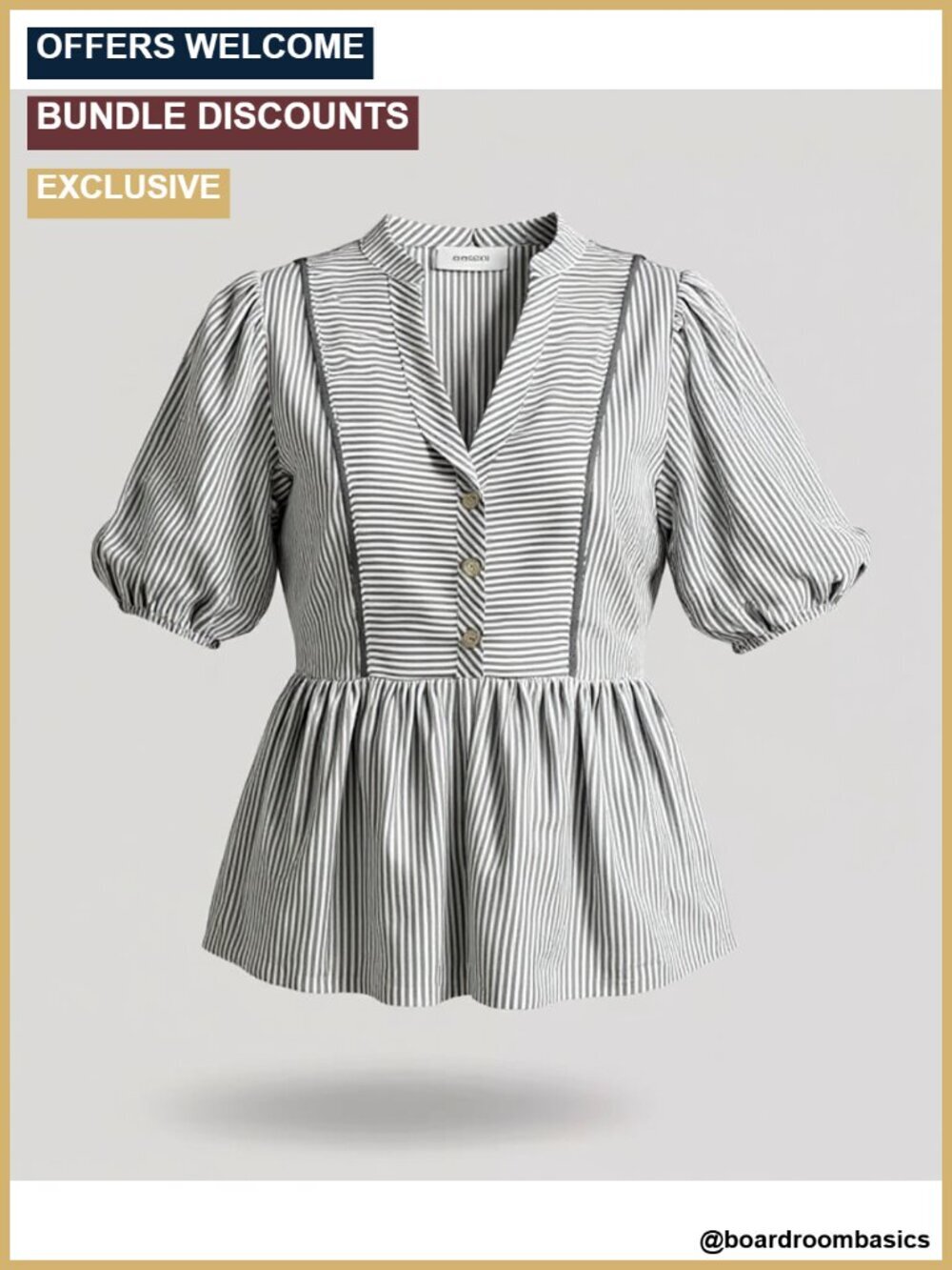 Womens Peplum Babydoll Blouse V Neck Lantern Sleeve Button Down Striped Summer